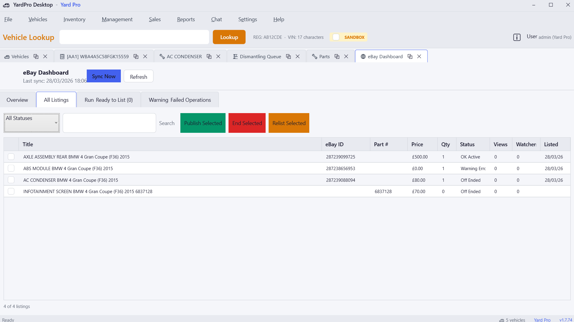 YardPro eBay Dashboard — Active listings management